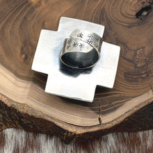 Load image into Gallery viewer, FEDERICO JIMENEZ Sterling Silver & Green Turquoise 4-Way Cross Ring Adjustable