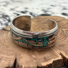 Load image into Gallery viewer, DELVIN NELSON Navajo Sterling Turquoise & Coral Chip Inlay Cuff Bracelet Wings