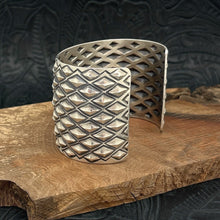 Load image into Gallery viewer, HAROLD JOE Navajo Sterling Silver Wide Cuff Bracelet Diamond Shape Repousse