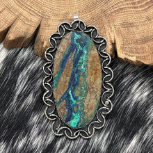 Load image into Gallery viewer, 1960s CHARLIE L Navajo Sterling Silver & Ribbon Azurite With Malachite Pendant