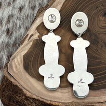 Load image into Gallery viewer, FEDERICO JIMENEZ Sterling Petrified Wood & Turquoise Statement Dangle Earrings