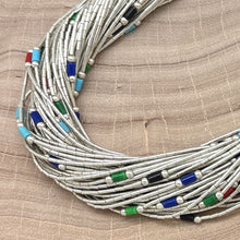 Load image into Gallery viewer, 1990s SOUTHWEST STYLE Sterling 50-Strand Liquid Silver Necklace Multicolor Beads
