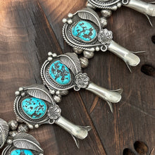 Load image into Gallery viewer, WILSON BAHE Navajo Sterling Silver & Kingman Turquoise Squash Blossom Necklace