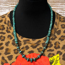 Load image into Gallery viewer, NATIVE AMERICAN Sterling Silver & Hubei Turquoise Beaded Necklace 24.75"