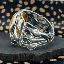 Load image into Gallery viewer, AMBERMAN Cognac Baltic Amber & Sterling Silver Art Nouveau Style Hinged Bracelet