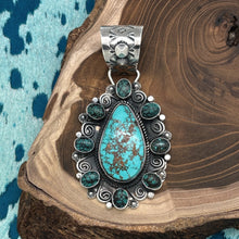Load image into Gallery viewer, ROSELLA PAXTON Apache Sterling Pilot Mountain & Hubei Turquoise Teardrop Pendant