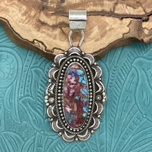 Load image into Gallery viewer, JAMES LEE JR Navajo Sterling Silver Pink Dahlia Turquoise Oval Statement Pendant
