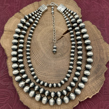 Load image into Gallery viewer, MARILYN PLATERO Sterling Silver 3-Strand Navajo Pearl Necklace 8mm 10mm 12mm