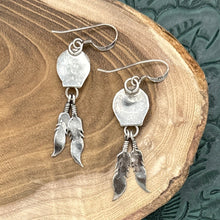 Load image into Gallery viewer, 1990s SOUTHWEST STYLE Sterling Silver Double Feather Half Dome Dangle Earrings