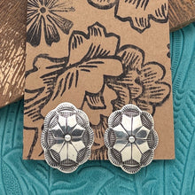 Load image into Gallery viewer, BUFFALO DANCER Taos Pueblo Coin Silver Concho Clip-On Earrings Sterling Clips