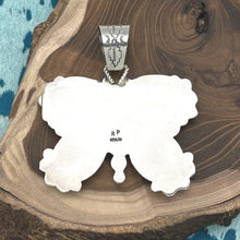 Load image into Gallery viewer, ROSELLA PAXTON Navajo Sterling & Green Brown Hubei Turquoise Butterfly Pendant