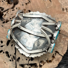 Load image into Gallery viewer, RICHARD HOSKIE Navajo Sterling Silver & Kingman Turquoise Cluster Cuff Bracelet