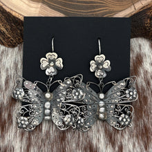 Load image into Gallery viewer, FEDERICO JIMENEZ Sterling Silver Large Butterfly Dangle Earrings With Flowers