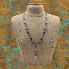 Load image into Gallery viewer, MARY ELLEN PEASE Navajo Sterling Turquoise Lapis Spiny Lariat Necklace Roses