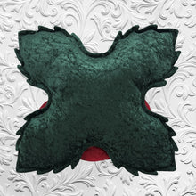 Load image into Gallery viewer, 2000s HANDMADE Dark Red & Forest Green Crushed Velour 3-Dimensional Rose Pillow