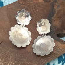 Load image into Gallery viewer, Native American NAVAJO Sterling & Sonoran Gold Turquoise Double Concho Earrings