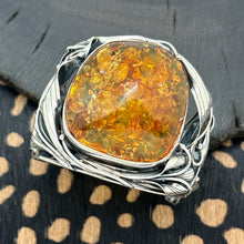 Load image into Gallery viewer, AMBERMAN Cognac Baltic Amber & Sterling Silver Art Nouveau Style Hinged Bracelet