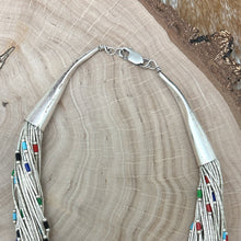 Load image into Gallery viewer, 1990s SOUTHWEST STYLE Sterling 50-Strand Liquid Silver Necklace Multicolor Beads