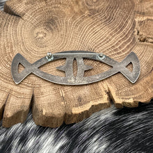 Load image into Gallery viewer, 1960s NATIVE AMERICAN Sandcast Silver Modernist Statement Pin Double Fish Shape