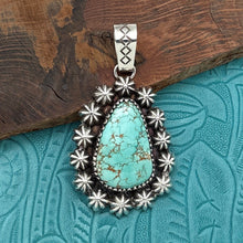 Load image into Gallery viewer, ALLISON SNOWHAWK LEE Navajo Sterling & Mine Number 8 Turquoise Pendant Stars