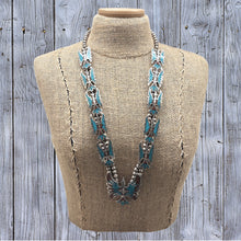 Load image into Gallery viewer, 1970s NAVAJO Sterling Silver Turquoise & Coral Chip Inlay Peyote Bird Necklace