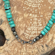 Load image into Gallery viewer, NATIVE AMERICAN Sterling Silver & Hubei Turquoise Beaded Necklace 24.75"