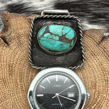 Load image into Gallery viewer, Timex Watch Featuring 1960s Native American NAVAJO Sterling & Turquoise Tips