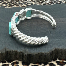 Load image into Gallery viewer, BARSE Sterling Silver & Turquoise Cuff Bracelet CZ Flowers Slanted Shrimp Band