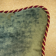 Load image into Gallery viewer, 1990s RAYMOND WAITES Set Of 4 Burgundy & Green Reversible Velour Accent Pillows