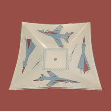 Load image into Gallery viewer, 1950s CEILING LIGHT SHADE Opaque White Glass Red Blue Airplanes Retro Space Age