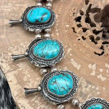 Load image into Gallery viewer, 1970s Native American NAVAJO Sterling & Turquoise Large Squash Blossom Necklace