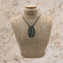 Load image into Gallery viewer, 1960s CHARLIE L Navajo Sterling Silver & Ribbon Azurite With Malachite Pendant