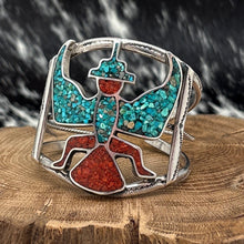 Load image into Gallery viewer, 1970s CRAZY HORSE Navajo Sterling Silver Chip Inlay Kachina Dancer Cuff Bracelet