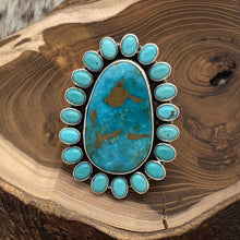 Load image into Gallery viewer, FEDERICO JIMENEZ Sterling Silver Copper Canyon Turquoise Cluster Ring Adjustable
