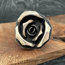 Load image into Gallery viewer, LEANDER TAHE Navajo Sterling Silver 3-D Rose Ring With Wide Adjustable Band