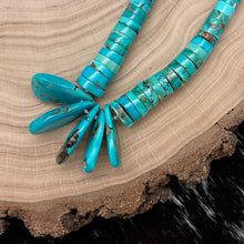 Load image into Gallery viewer, 1990s NATIVE AMERICAN Sterling Silver Turquoise Graduated Heishi 5 Tab Necklace