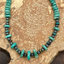 Load image into Gallery viewer, NATIVE AMERICAN Sterling Silver & Hubei Turquoise Beaded Necklace 24.75"