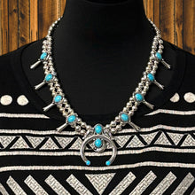 Load image into Gallery viewer, AMERICAN WEST By CAROLYN POLLACK Sterling & Turquoise Squash Blossom Necklace