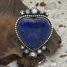 Load image into Gallery viewer, ROSELLA PAXTON Navajo Sterling Silver & Lapis Large Heart Ring Starshots Size 8