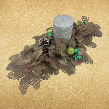 Load image into Gallery viewer, 1960s Plastic Holiday CANDLE DISPLAY Gold Leaves Holly Green Berries Pinecones