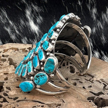 Load image into Gallery viewer, RICHARD HOSKIE Navajo Sterling Silver & Kingman Turquoise Cluster Cuff Bracelet
