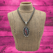 Load image into Gallery viewer, JAMES LEE JR Navajo Sterling Silver Pink Dahlia Turquoise Oval Statement Pendant
