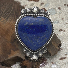 Load image into Gallery viewer, ROSELLA PAXTON Navajo Sterling & Lapis Extra Large Heart Ring Starshots Size 8