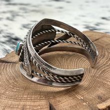 Load image into Gallery viewer, 1960s Native American NAVAJO Sterling Silver & 3 Turquoise Cuff Bracelet Leaves