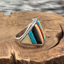 Load image into Gallery viewer, 1970s Native American NAVAJO Sterling Silver Cobblestone Inlay Ring Size 11
