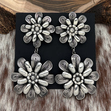 Load image into Gallery viewer, FEDERICO JIMENEZ Sterling Silver Double Filigree Flower Post Dangle Earrings