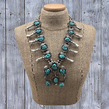 Load image into Gallery viewer, WILSON BAHE Navajo Sterling Silver & Kingman Turquoise Squash Blossom Necklace