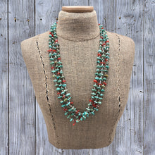 Load image into Gallery viewer, 1970s Native American SANTO DOMINGO Turquoise Coral Heishi 3-Strand Necklace