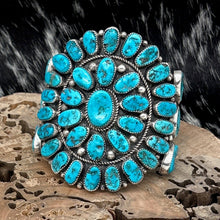 Load image into Gallery viewer, RICHARD HOSKIE Navajo Sterling Silver & Kingman Turquoise Cluster Cuff Bracelet