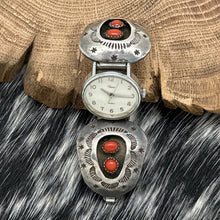 Load image into Gallery viewer, Timex Watch Featuring 1960s Native American NAVAJO Sterling Silver & Coral Tips